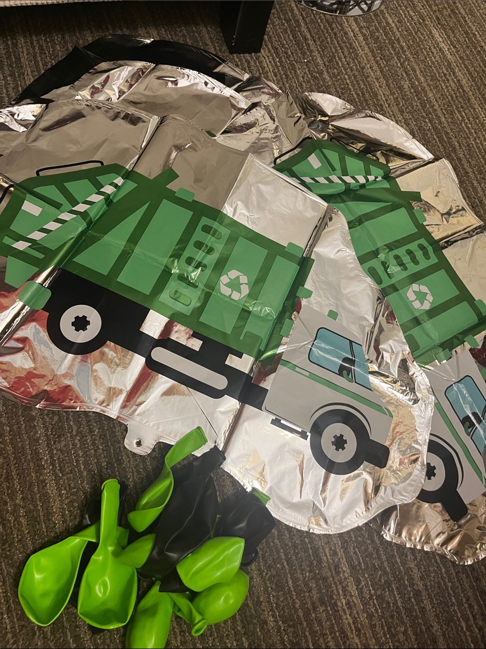 Green Recycling Truck Party Balloon Set - Eco Theme Decorations 6 large Mylar